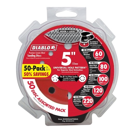 DIABLO Hook and Lock 5 in. L X 5 in. W Ceramic Blend Assorted Drywall ROS Disk DCD050ASTH50G